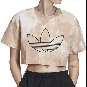 Adidas Originals Womens Tan Logo Cropped Short Sleeve T-Shirt Small
